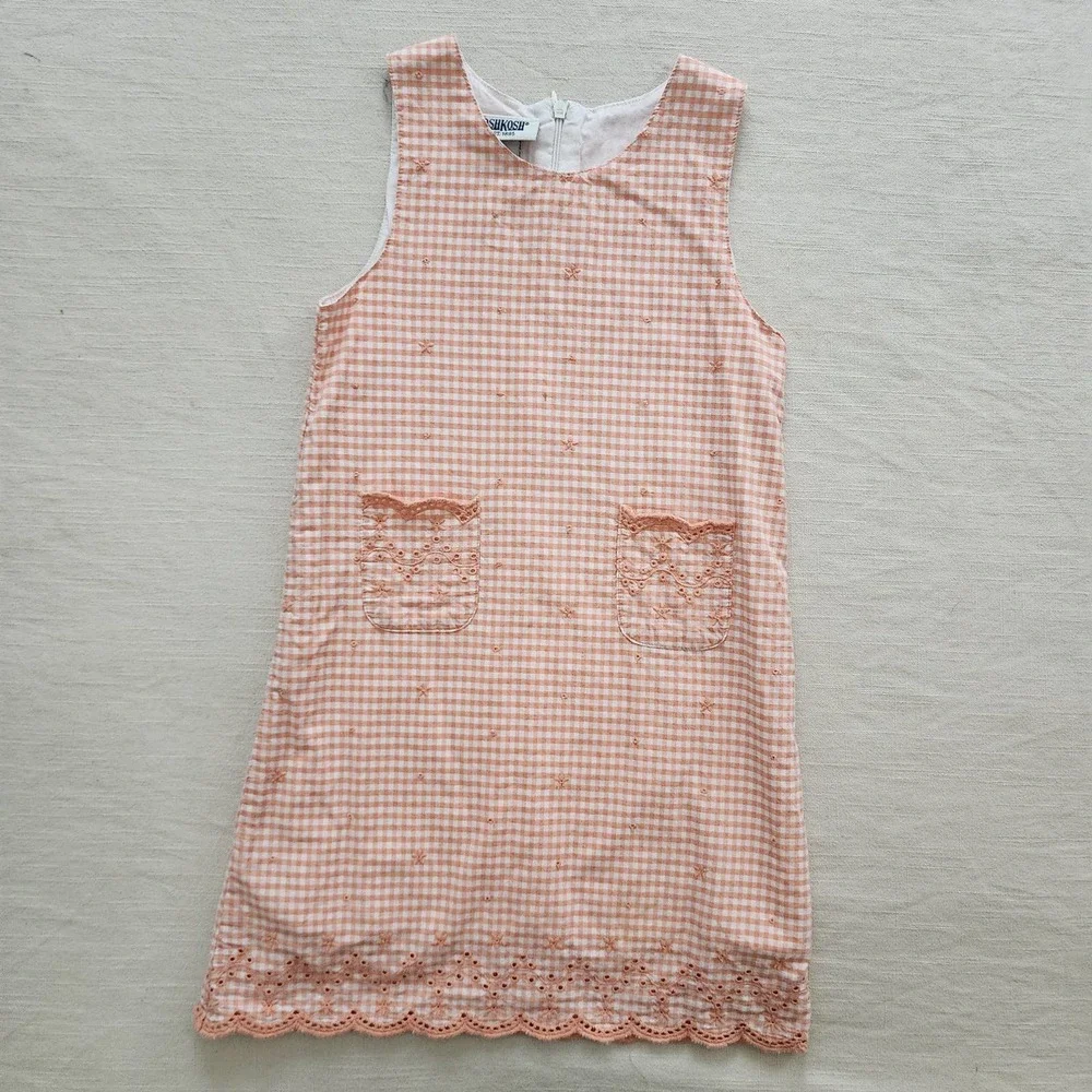 Vintage Oshkosh Peach Gingham Dress kids 6